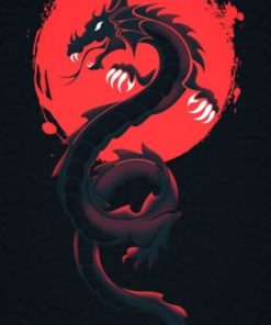 Нашивка на одежду, принт на габардине, Дракон на фоне солнца,  ширина 11 см, высота 21 см, арт. 9501