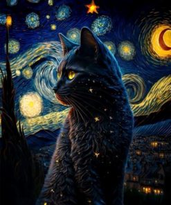 Нашивка на одежду, принт на габардине, Кот и Ван Гог,  ширина  см, высота см, арт. 11225